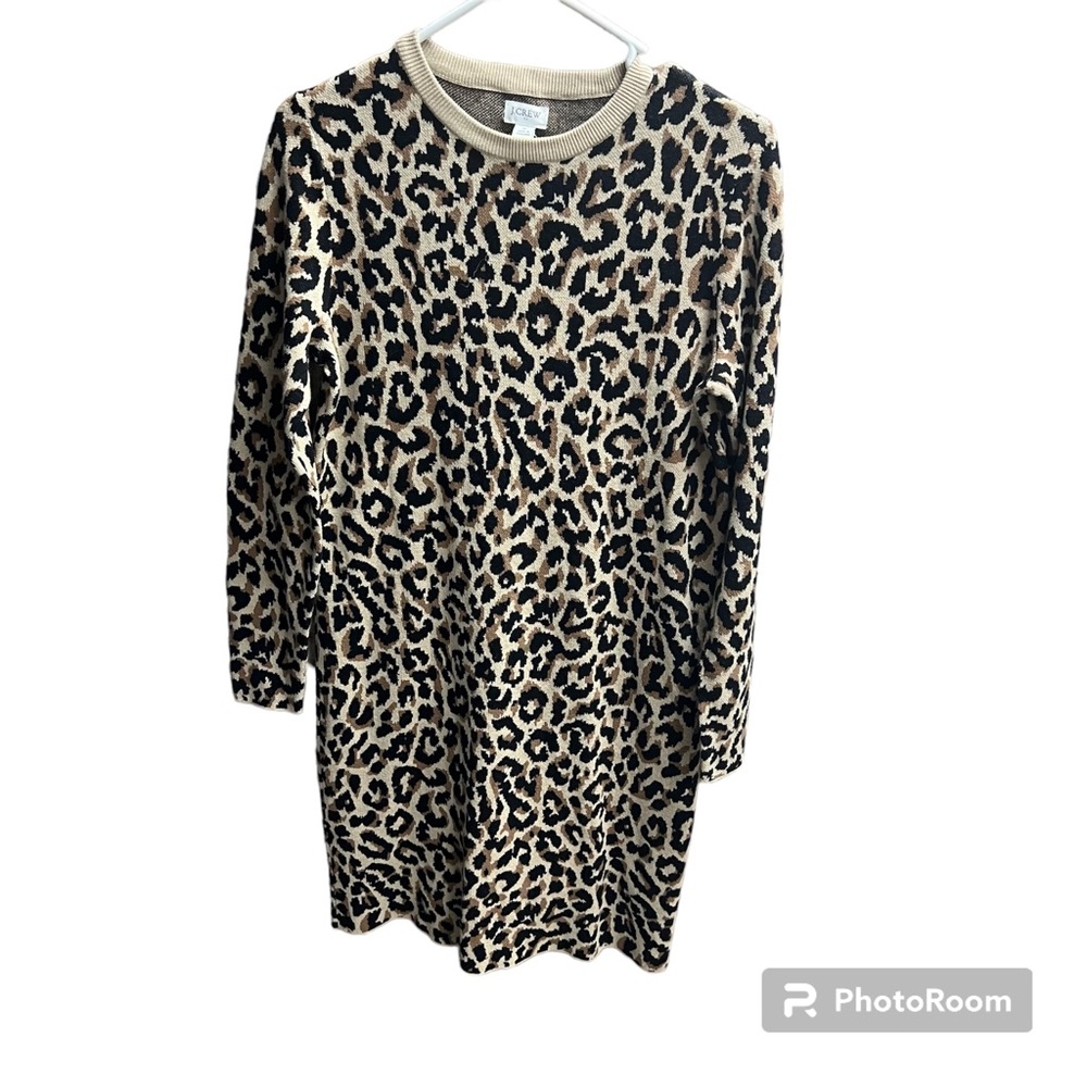 J. Crew Leopard Print Long Sleeve Knit Sweater Dress Size small nwt